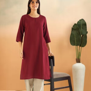 Maroon Cotton Long Kurta