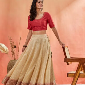 Maroon Cotton Silk Hand Block Print Choli & Skirt Set