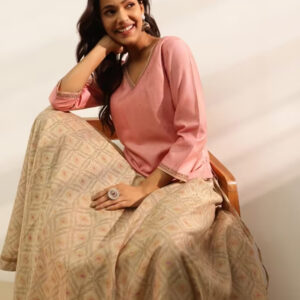 Pink Viscose Silk Choli & Ghera Skirt Set