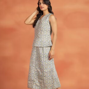 Yellow Linen Blend Top & Skirt Set
